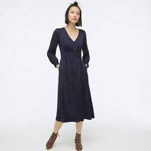 Jcrew Button Front Navy A-Line Midi Dress